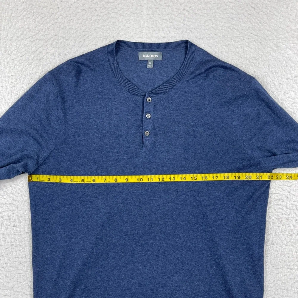Bonobos‎ Henley Sweater Mens XL Blue Slim Fit Cotton Linen Blend Knit